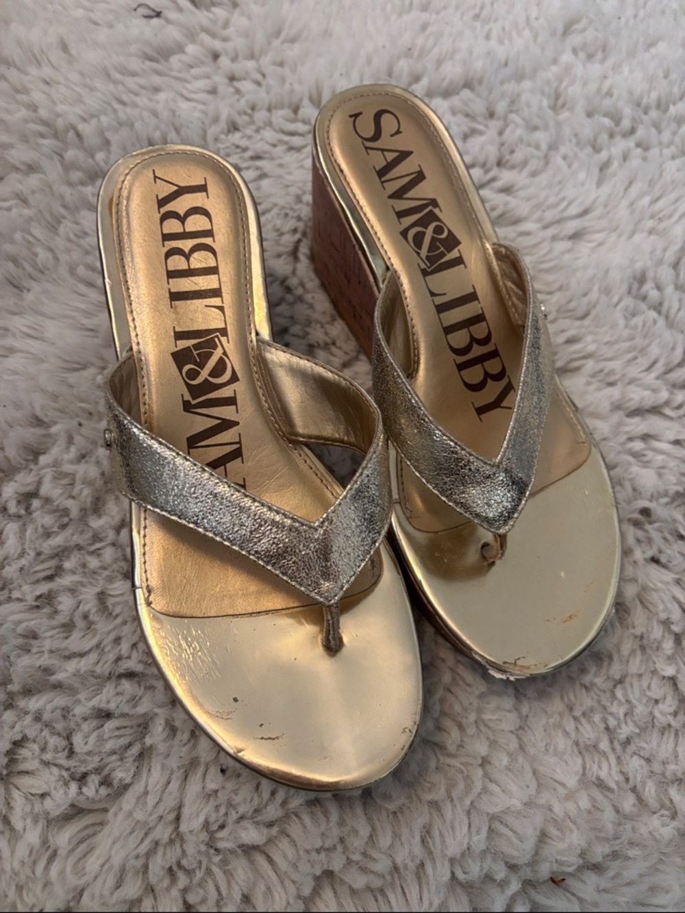 Sam & Libby Metallic Gold Wedge Thong Sandals